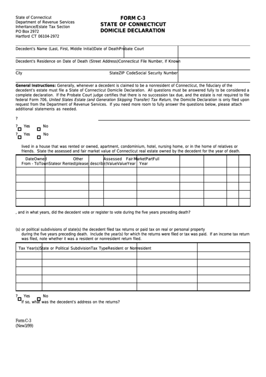 Form C-3 - Domicile Declaration Printable pdf