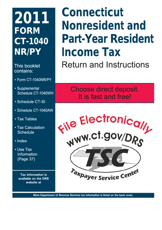 Form Ct-1040 Nr/py - Connecticut Nonresident And Part-Year Resident Income Tax Return And Instructions - 2011 Printable pdf