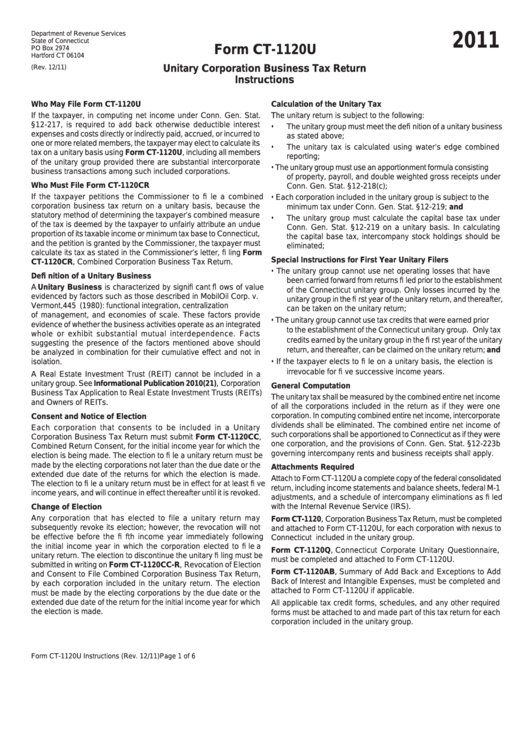 Instructions For Form Ct-1120u - Unitary Corporation Business Tax Return - 2011 Printable pdf