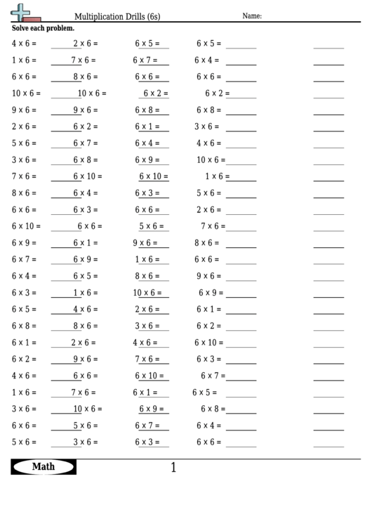  Multiplication Drills 6s Multiplication Worksheet With Answers Printable Pdf Download