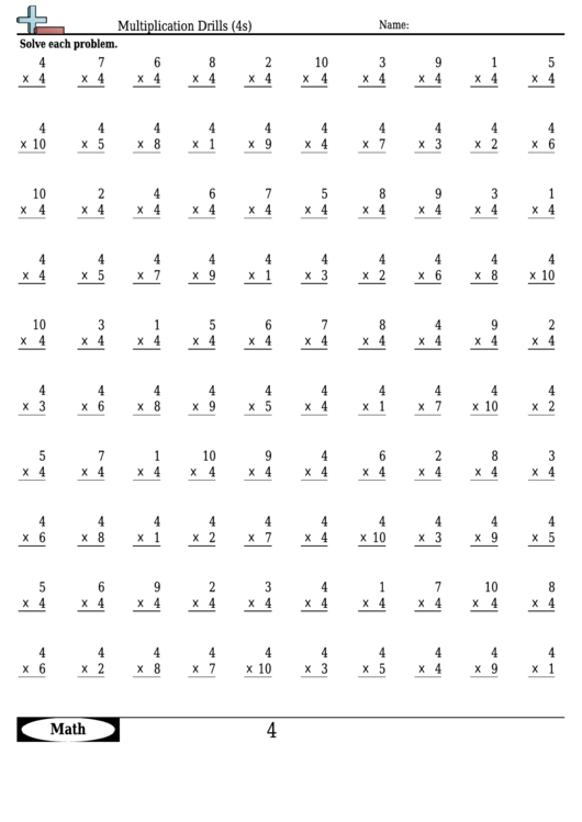 Multiplication Drills (4s) - Multiplication Worksheet With Answers ...