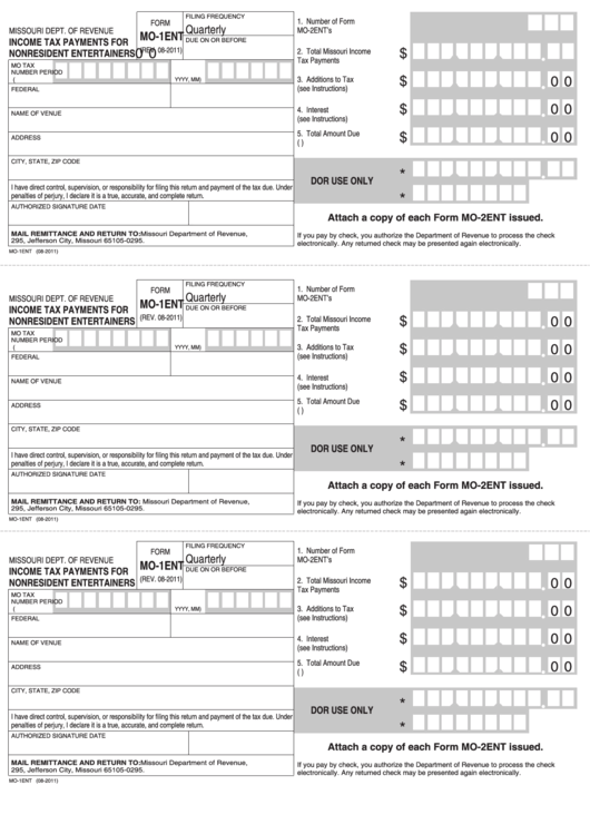 Fillable Form Mo-1ent - Income Tax Payments For Nonresident Entertainers Printable pdf
