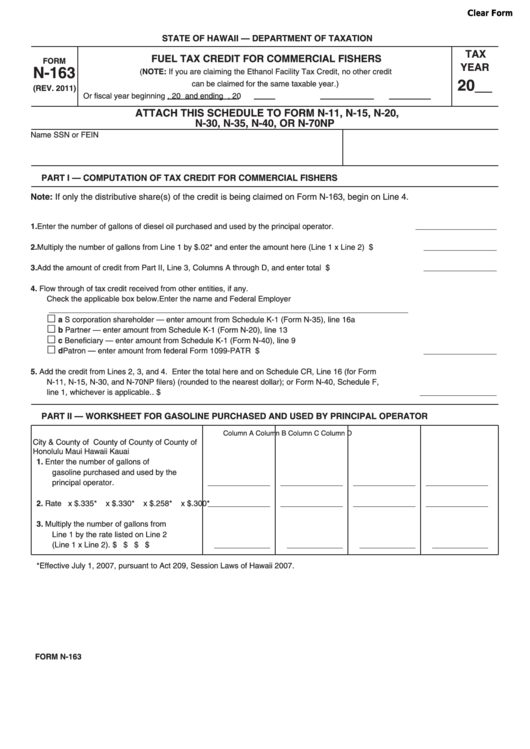 Form N-163 - Fuel Tax Credit For Commercial Fishers