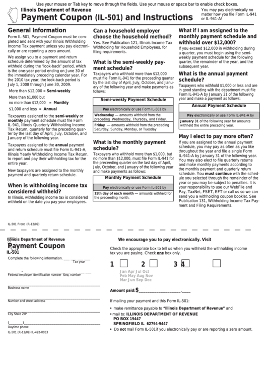 Fillable Form Il-501 - Payment Coupon Printable pdf