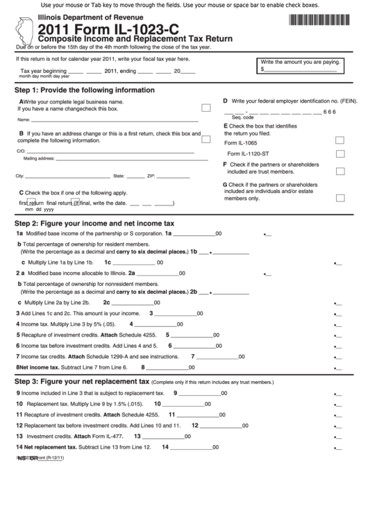 Fillable Form Il-1023-C - Composite Income And Replacement Tax Return - 2011 Printable pdf