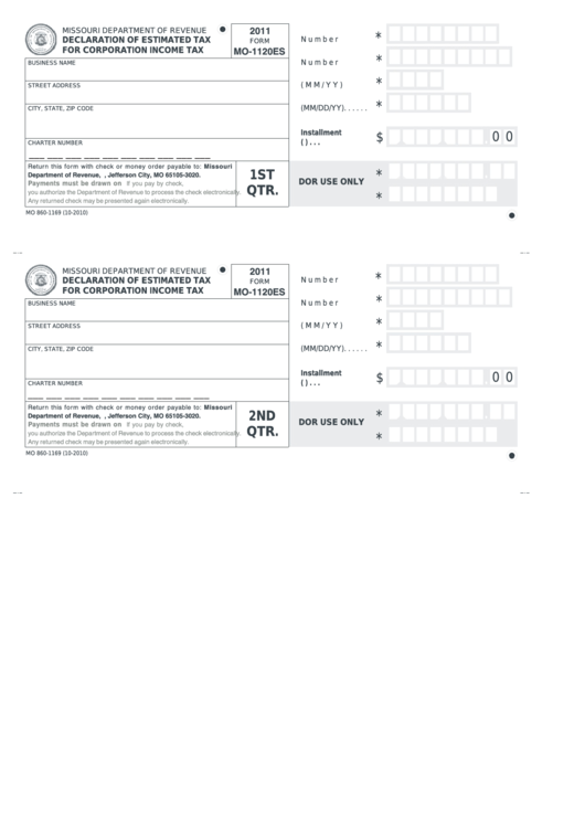 Fillable Form Mo-1120es - Declaration Of Estimated Tax For Corporation Income Tax - 2011 Printable pdf