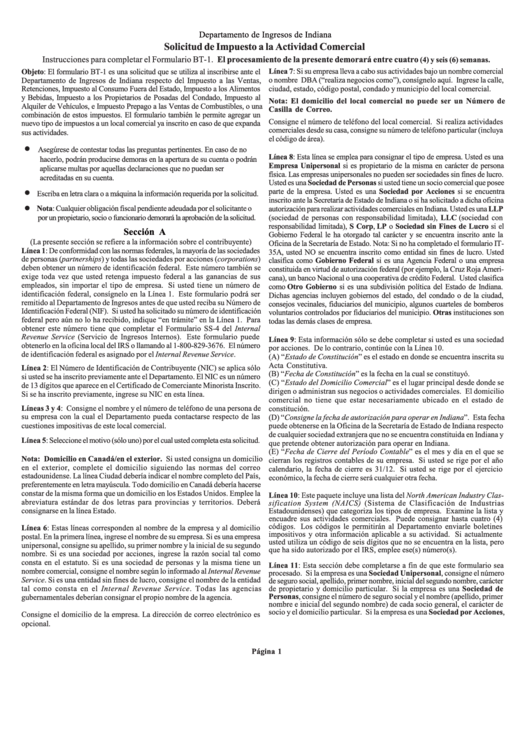 Solicitud De Impuesto A La Actividad Comercial - Departamento De Ingresos De Indiana Printable pdf