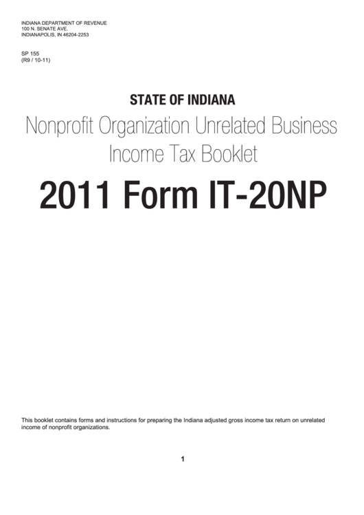 Form It-20np - Nonprofit Organization Unrelated Business Income Tax Booklet - 2011 Printable pdf