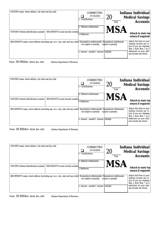 Form In-Msa - Indiana Individual Medical Savings Accounts Printable pdf