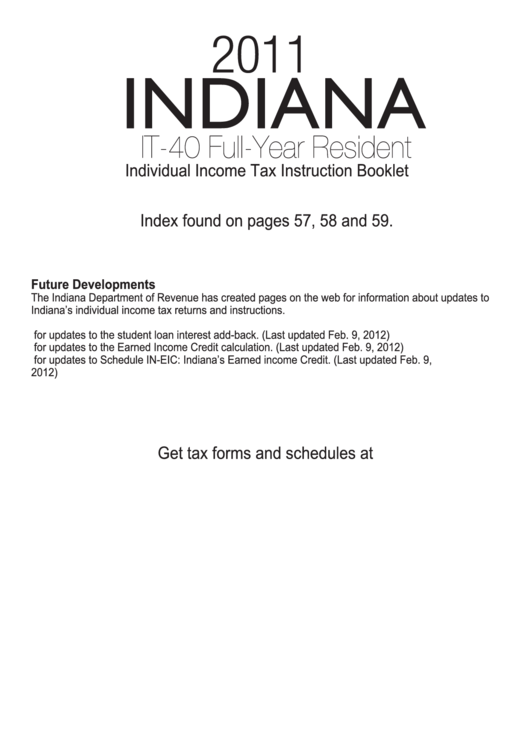 Form It-40 - Indiana Full-Year Resident Individual Income Tax Instruction Booklet - 2011 Printable pdf