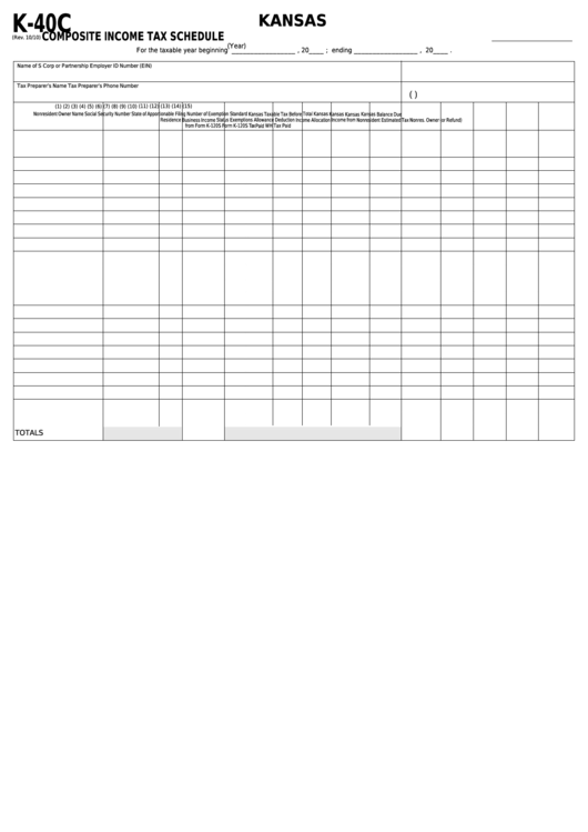 Form K-40c - Kansas Composite Income Tax Schedule Printable pdf