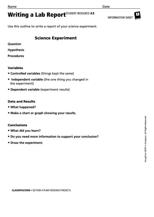Information Sheet - Writing A Lab Report Printable pdf
