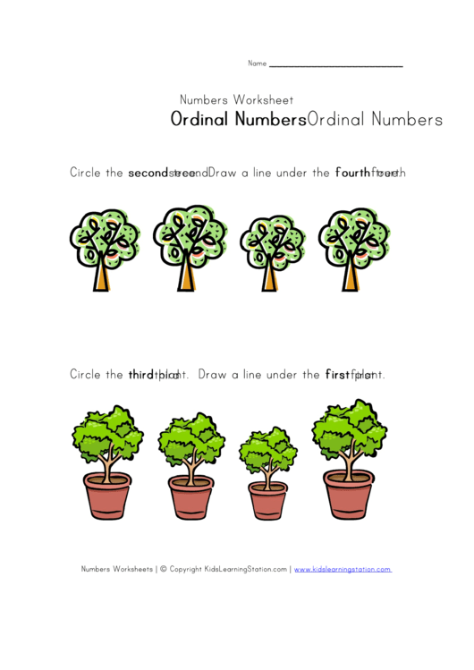 Ordinal Number Worksheet Printable pdf