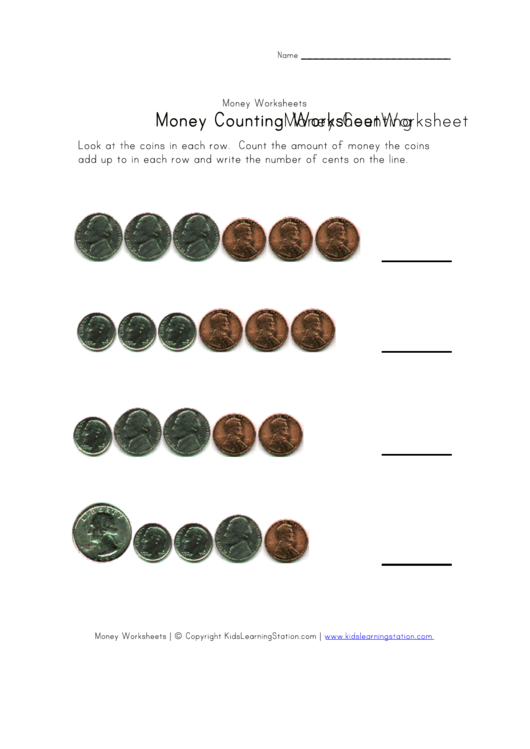 Money Counting Worksheet Printable pdf