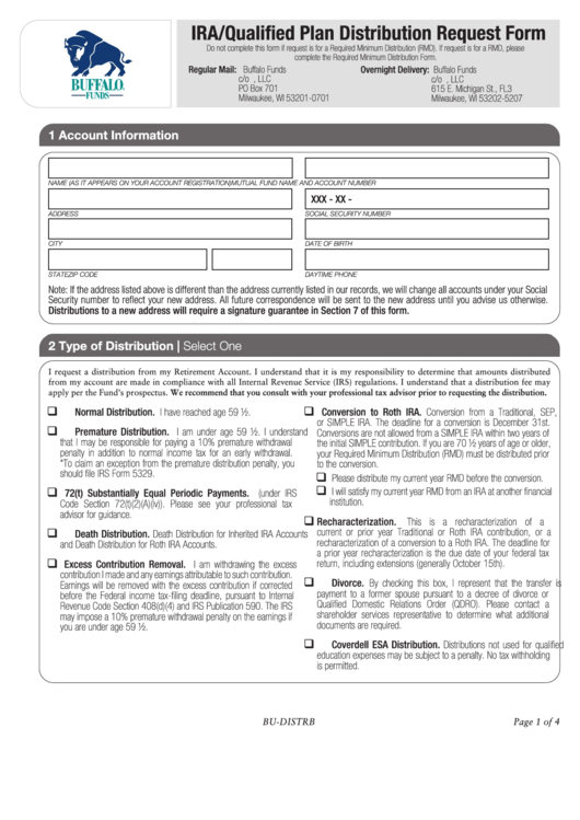 Ira/qualified Plan Distribution Request Form (Sample) Printable pdf