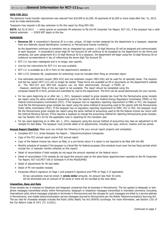 General Information For Rct-111 Printable pdf