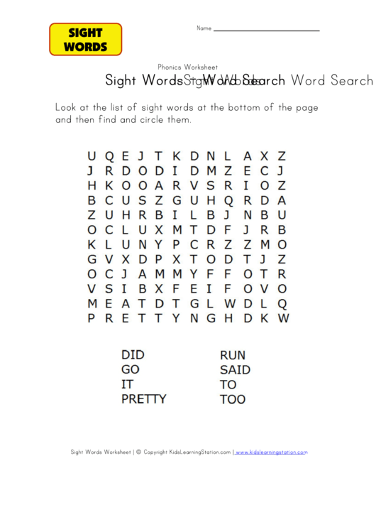 Sight Words - Word Search Phonics Worksheet Printable pdf