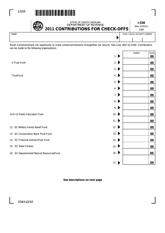 Form I-330 - Contributions For Check-Offs - 2011 Printable pdf