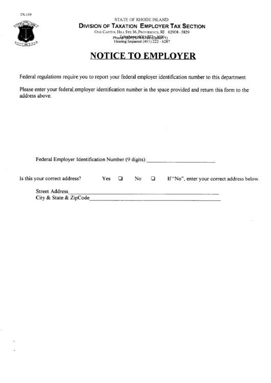 Form Tx-139 - Notice To Employer Printable pdf
