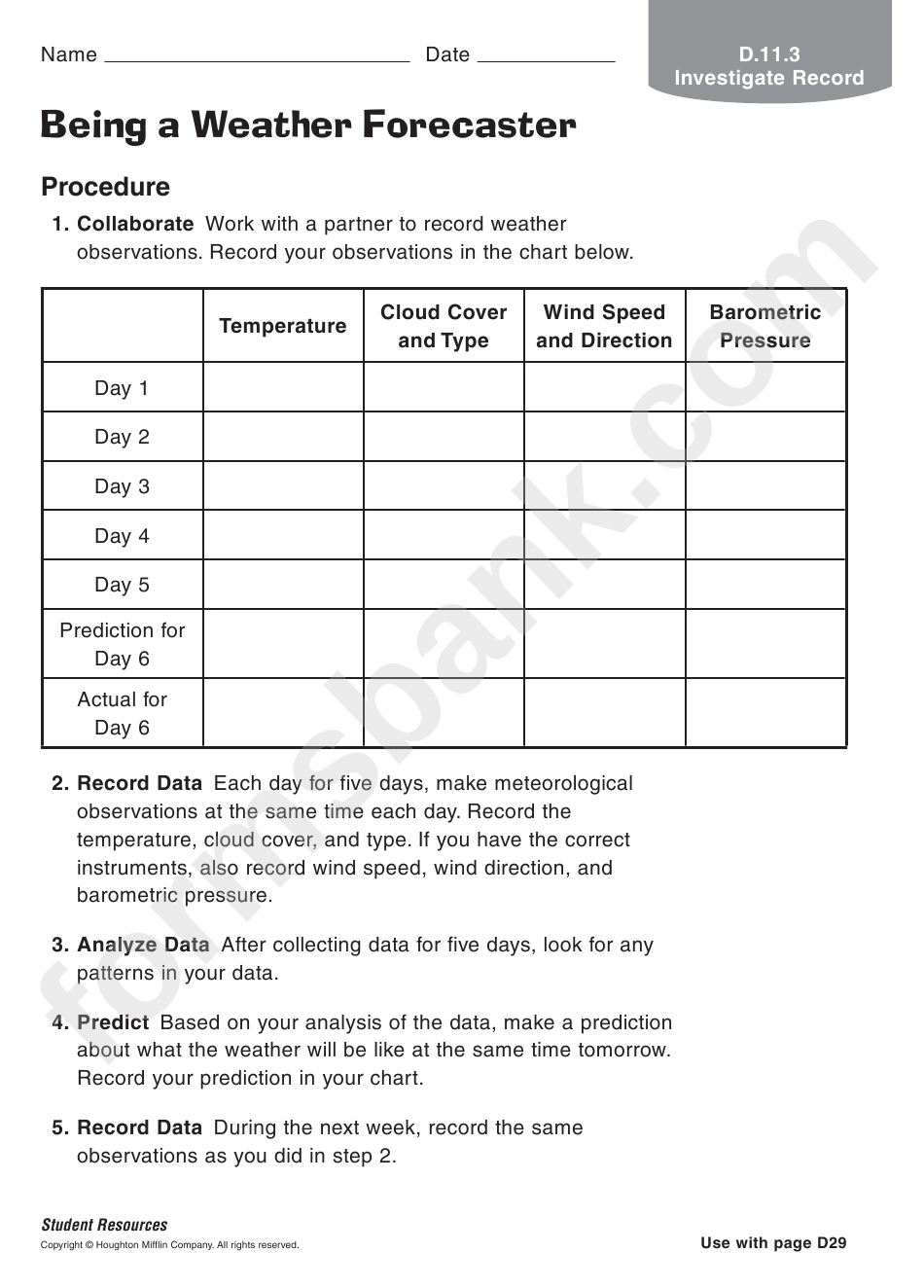 Being A Weather Forecaster Geography Worksheet