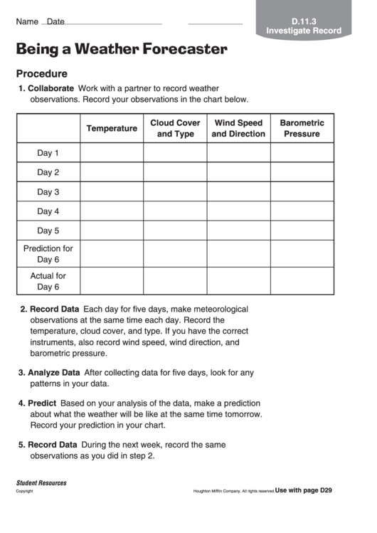 Being A Weather Forecaster Geography Worksheet Printable pdf