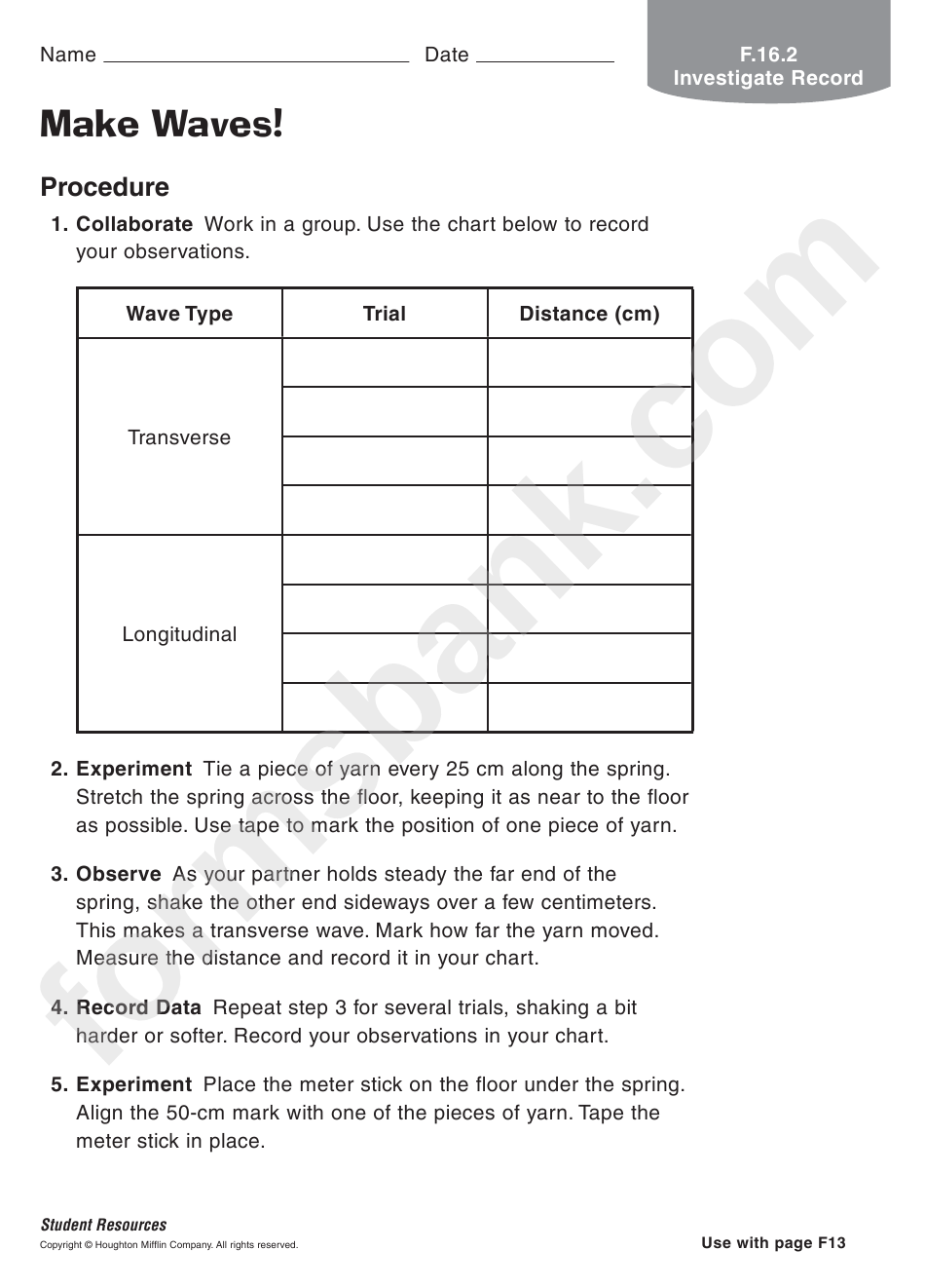 Make Waves Physics Worksheet