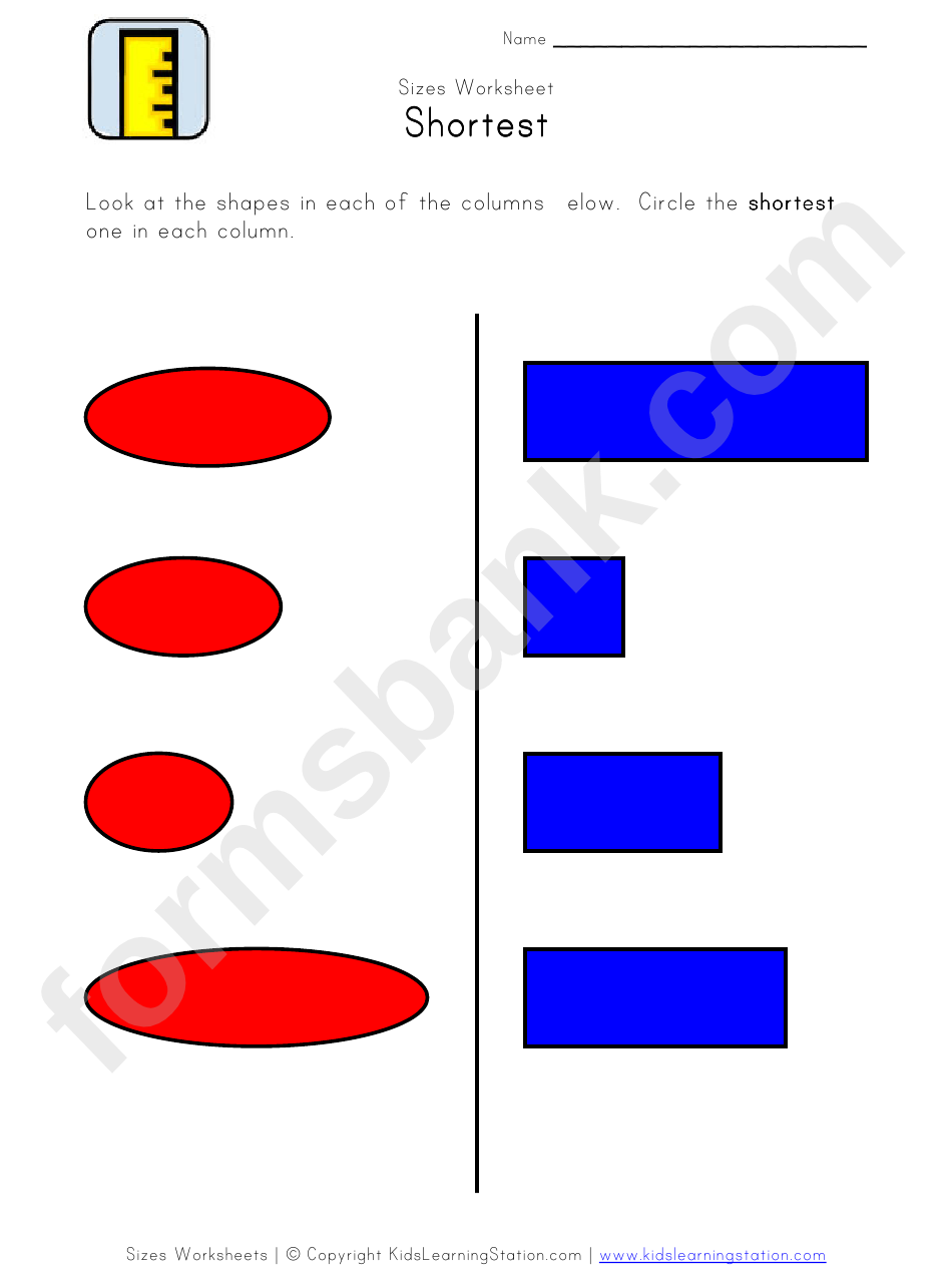Shortest Sizes Worksheet