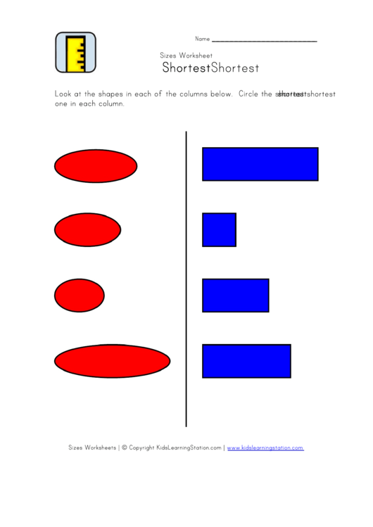 Shortest Sizes Worksheet Printable pdf