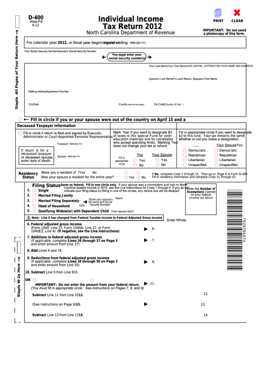Nc Form D 400v Printable Printable Forms Free Online