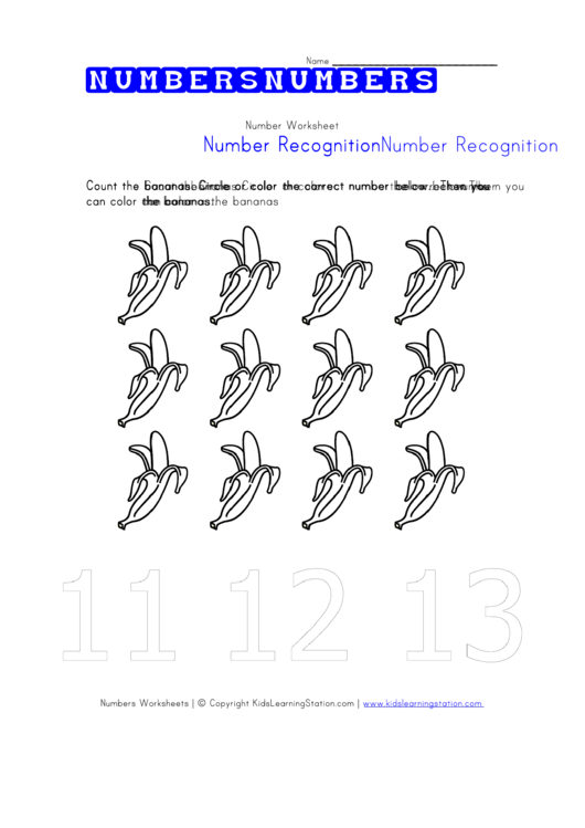 Number Recognition Counting To Twelve Worksheet Printable pdf