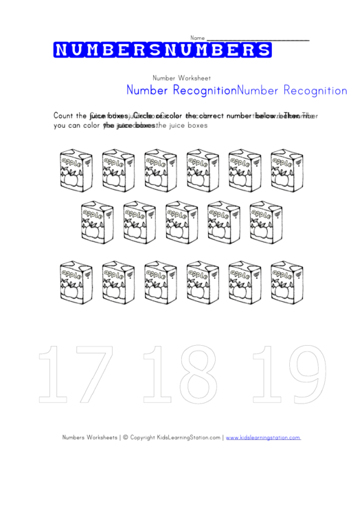Practice Counting To Seventeen Number Recognition Worksheet Printable pdf
