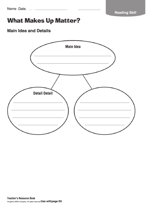 Science Worksheet - What Makes Up Matter - Main Idea And Details