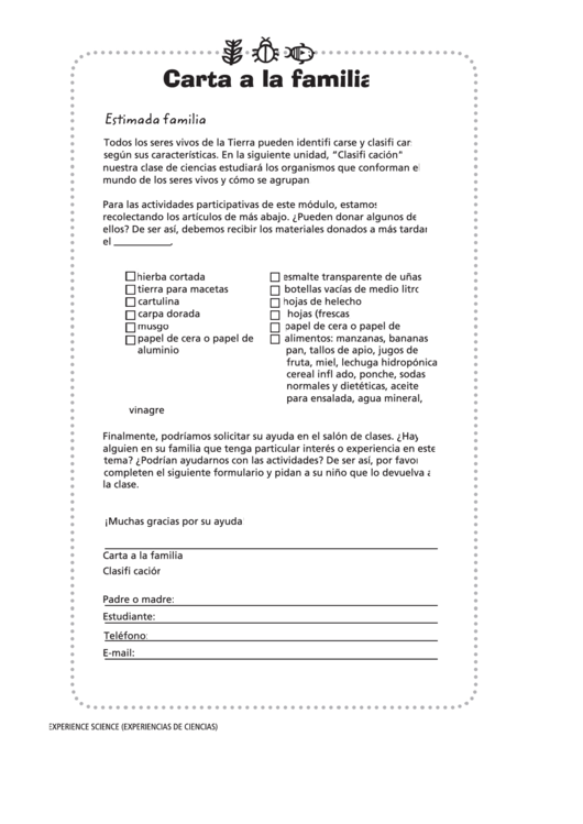 Carta A La Familia Teacher Letter To Parents Template Printable pdf