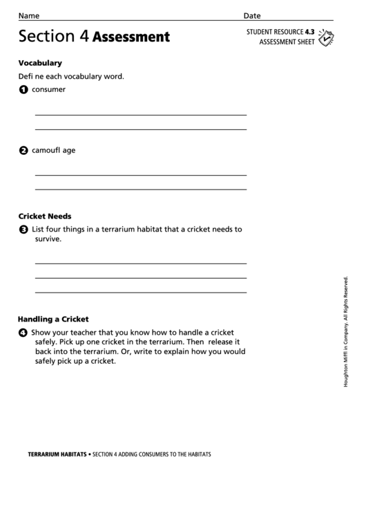 Section 4 Assessment Adding Consumers To The Habitats Biology Worksheet Printable pdf