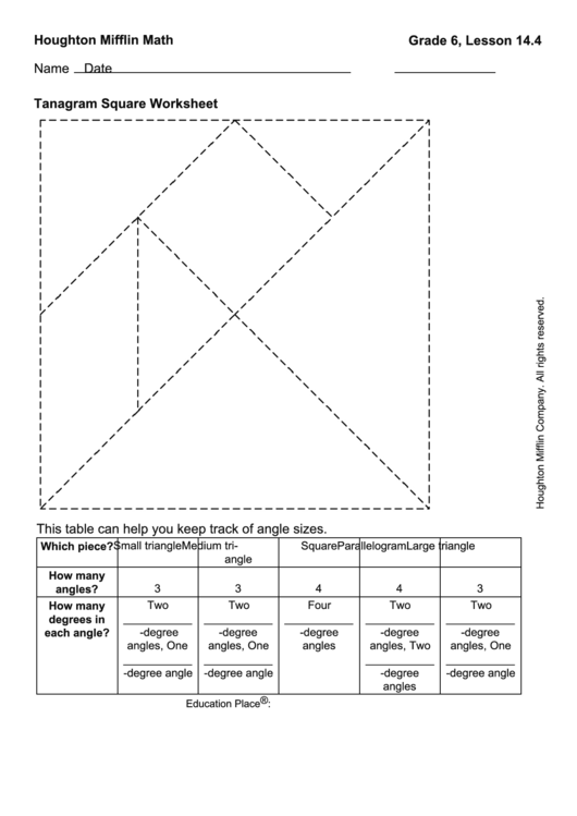 Tanagram Square Worksheet Geometry Worksheet With Answers Printable pdf