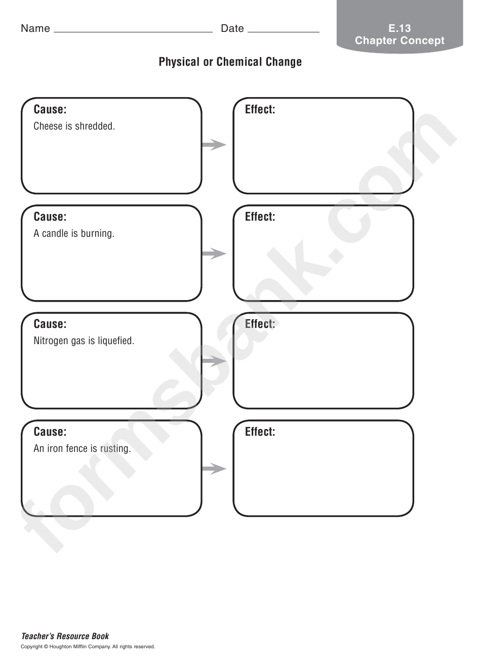 Science Worksheet - Physical Or Chemical Change