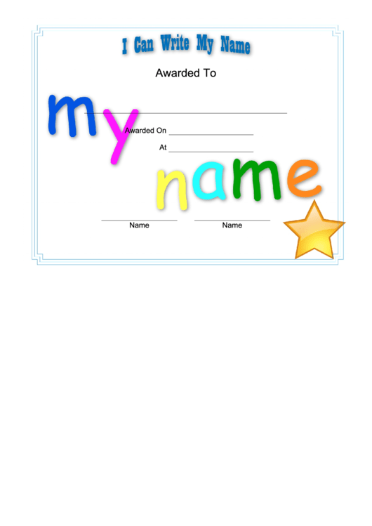 I Can Write Name Certificate