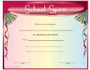 Outstanding School Spirit Certificate