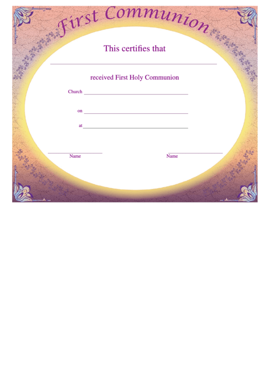 First Holy Communion Certificate Template - Lilac Printable pdf