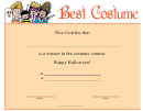 Best Halloween Costume Certificate