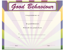 Good Behaviour Sunrays Certificate