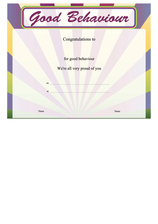 Good Behaviour Sunrays Certificate Printable pdf