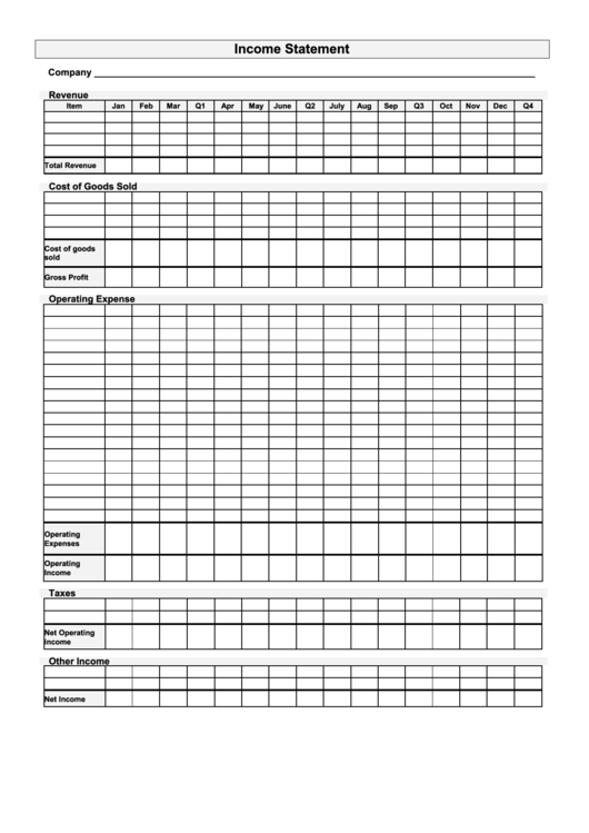 Income Statement Template Printable pdf