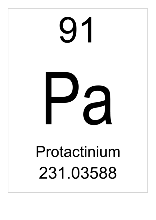 91 Pa Chemical Element Poster Template - Protactinium Printable pdf