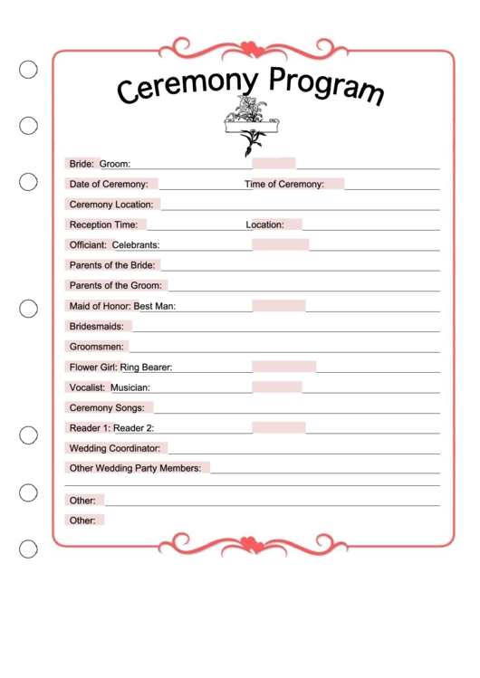Wedding Ceremony Program Template Printable pdf
