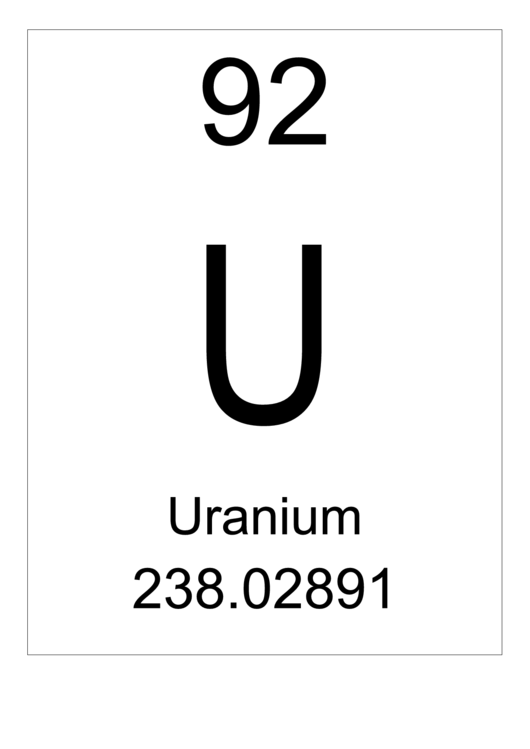 92 U Chemical Element Poster Template - Uranium Printable pdf
