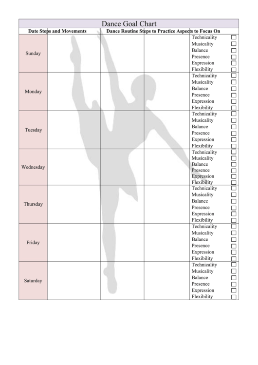 Dance Goal Chart Printable pdf