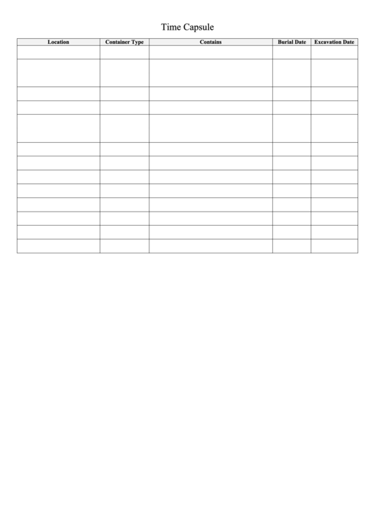 Family Time Capsules Information Spreadsheet