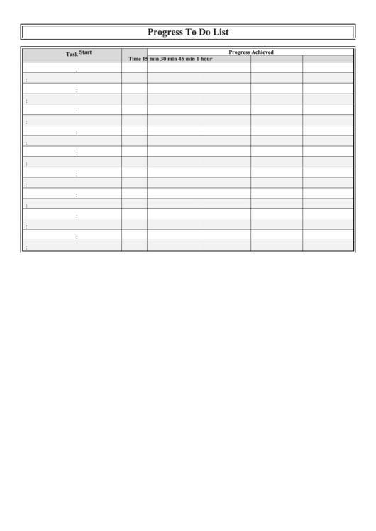 Progress To Do List With Tasks Printable pdf