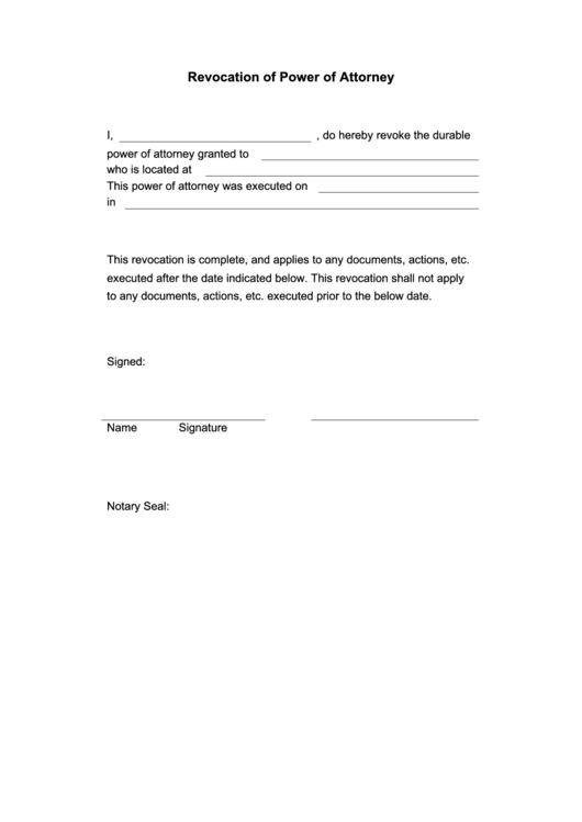 Revocation Of Power Of Attorney printable pdf download